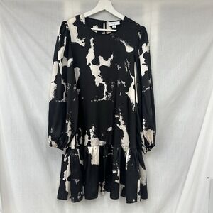 Alexis X Target Woman Large Black White Brown Long Sleeve Drop Waist Midi Dress